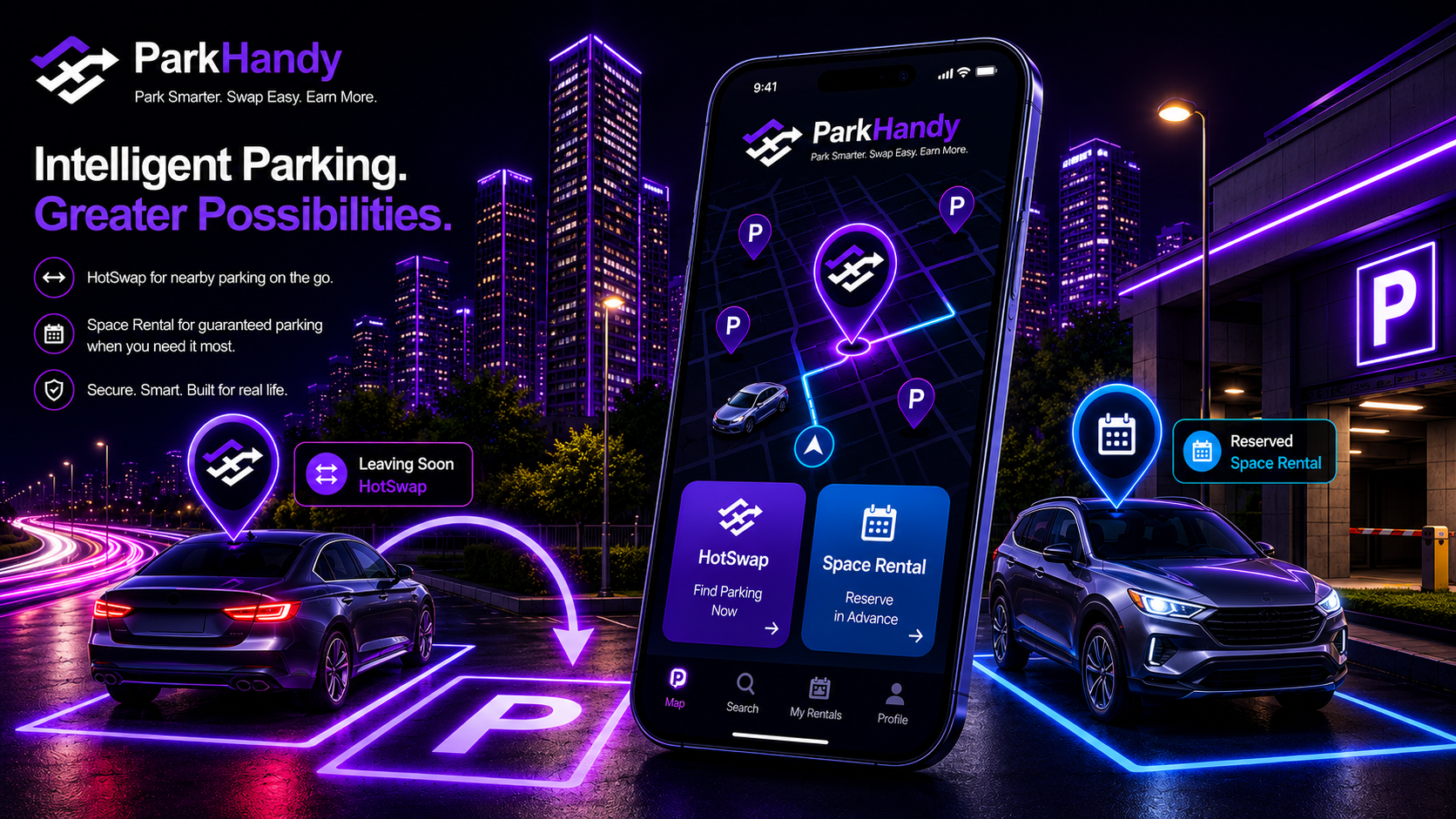 ParkHandy Intelligent Parking with HotSwap and Space Rental